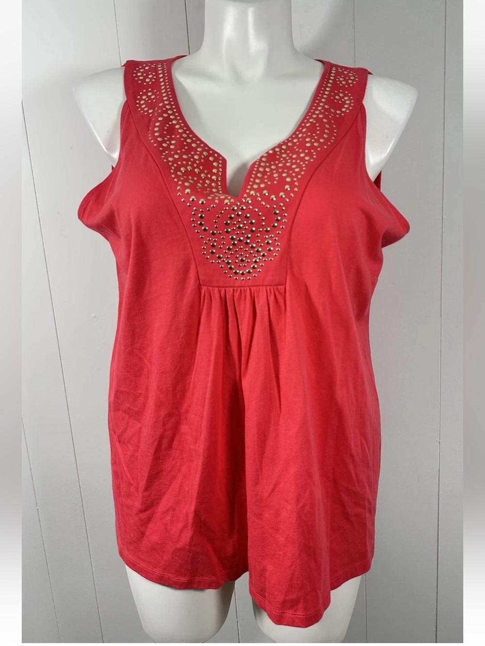 NWT Josephine Chaus Sz XXL 100% Cotton Sleeveless Top Studded Neck Women’s